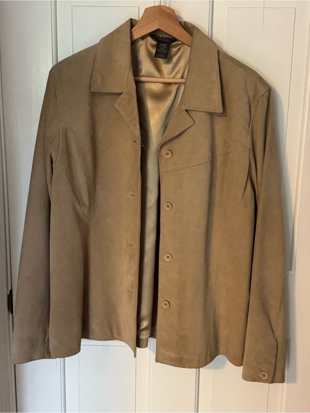 Van Heusen Elegant Women's Tan Suede Button-Up Lined Jacket Sz L
